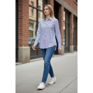Jones New York Sport Women's Striped Colorblock Button Up Shirt